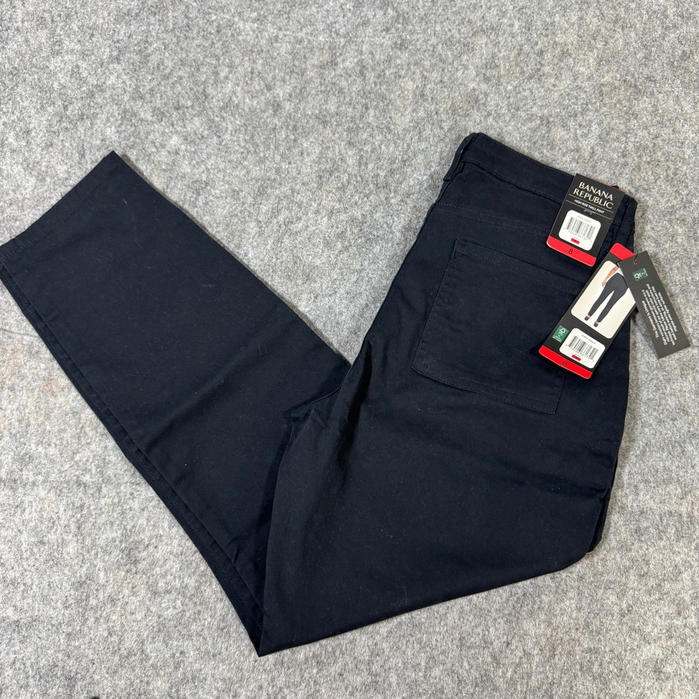 Banana Republic Womens High Rise Twill Pant Black Straight Leg Size 8 NWT